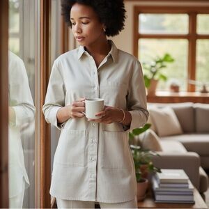 Marvin Ruby Sz Medium Birdie Cotton Button Chore Shirt Grey Lagenlook Minimalist